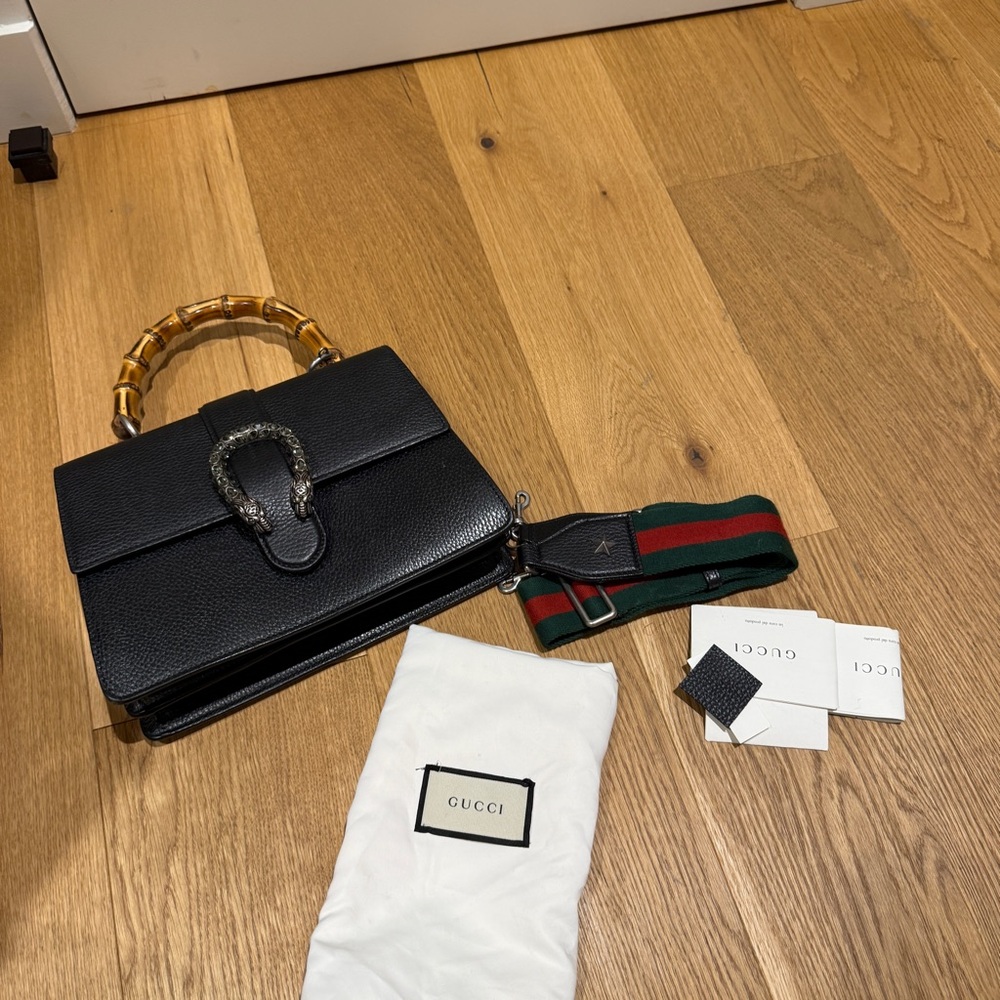 Gucci Dionysus Bamboo Top Handle Bag — Black Leather